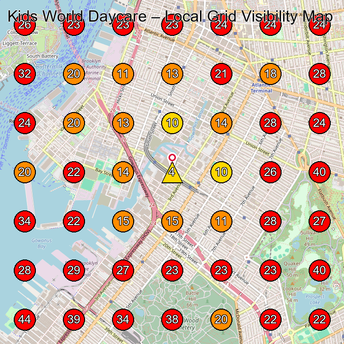 Kids World Daycare GeoGrid visibility map for Preschool in Brooklyn